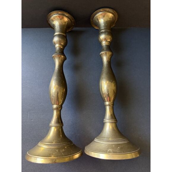 Vintage Brass Candlesticks Taper Holders 12” Mid Century Made In India Pair Set - Picture 2 of 6